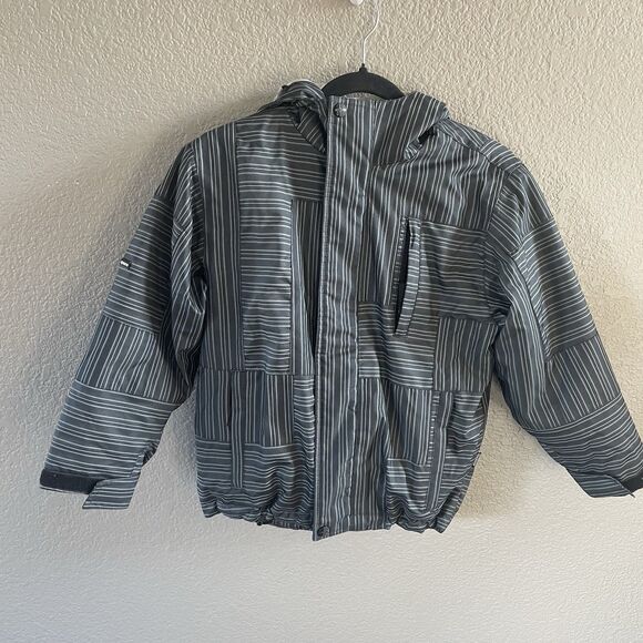 RIPZONE Snow Jacket Youth Small Grey Striped Core 5000MM FLEECE Lined Hooded Ski - Picture 1 of 16